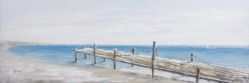 PXYW647 Wall décor art oil on canvas seascape pier on beach